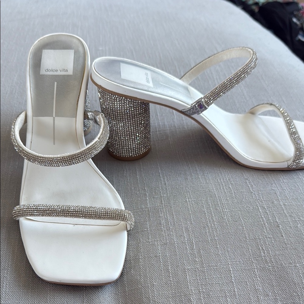 Dolce Vita Silver and White Heeled Sandals